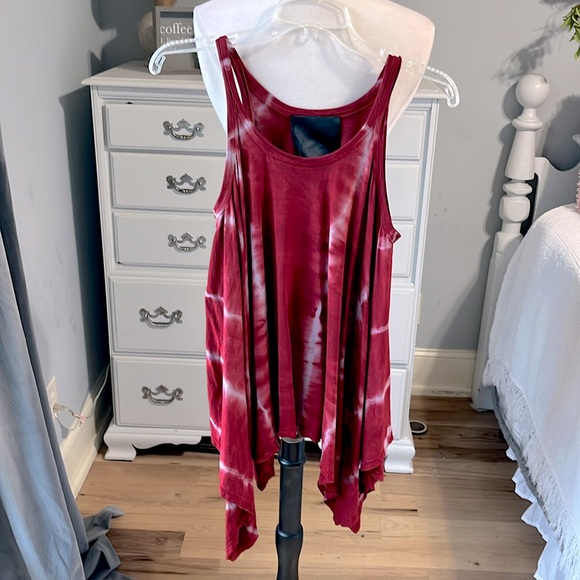Maj Deep Red Tank Top Tie Dye Flowy Beach Coverup Womens Small - Picture 4 of 8